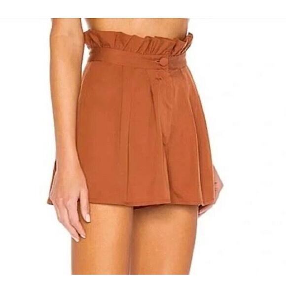 Revolve Lovers + Friends Rust Paperbag Tati High-Waist Pleated Button Shorts L - Picture 2 of 11